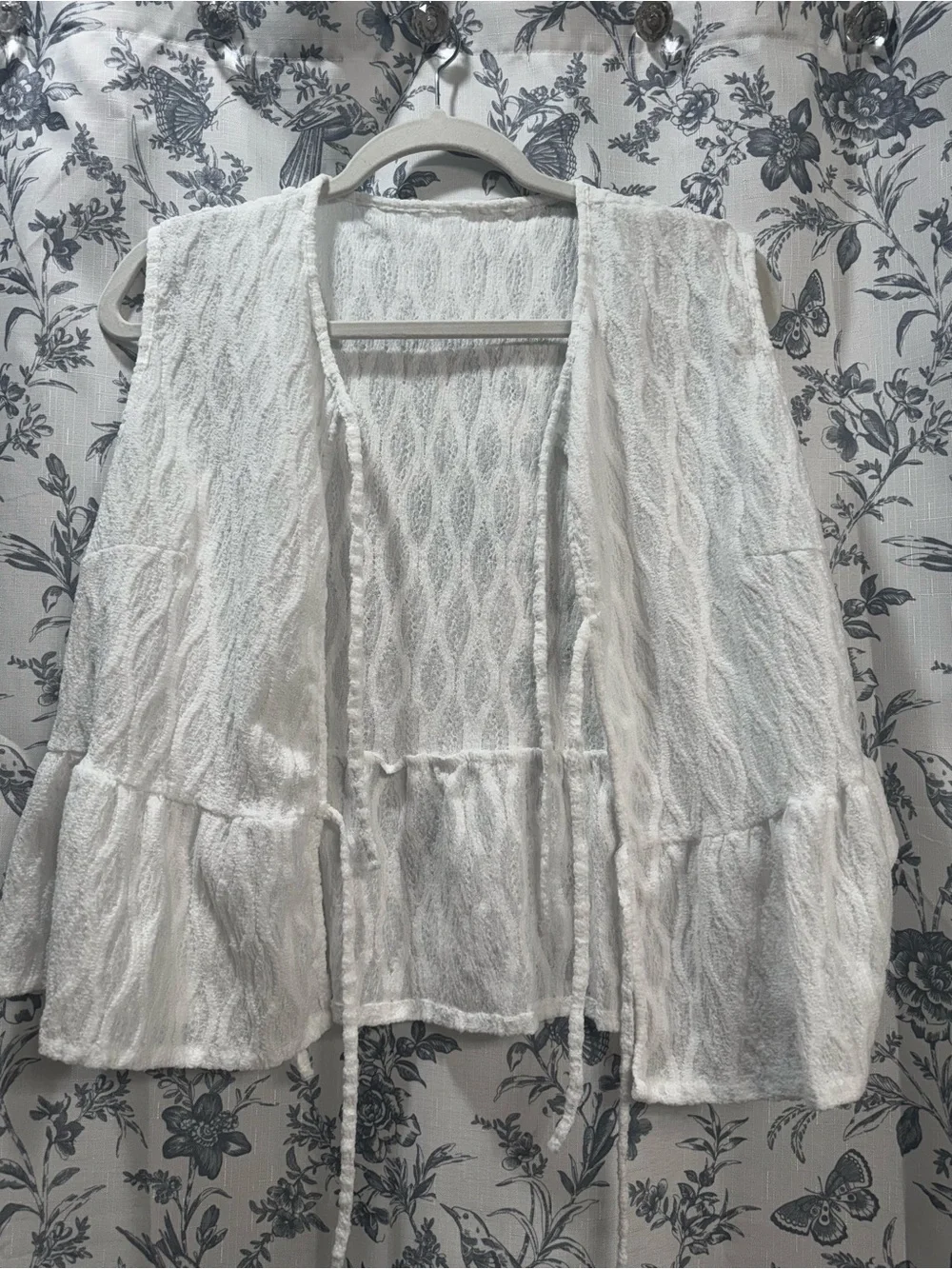 Unknown Brand-Women’s White Tie-Front Textured Peplum Top